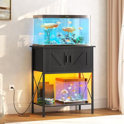 HOOBRO 20 Gallon Fish Tank Stand with Power Outlets and LED Light, Small Entryway Table with 3-Tier Storage Shelves, Turtle Tank Stand with Cabinet Storage, for Living Room, Hallway BB72XG01 BB40UDFT0