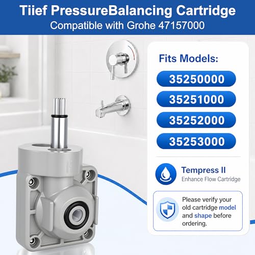 47157000 Shower Cartridge Compatible with Grohe Shower Valve, Tiief Cartridge with 47158000 Non-return Valves, Pressure Balance Cartridge Replacement Compatible with Grohe Tub and Shower Valve