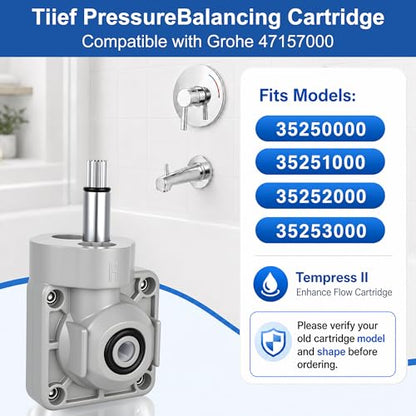 47157000 Shower Cartridge Compatible with Grohe Shower Valve, Tiief Cartridge with 47158000 Non-return Valves, Pressure Balance Cartridge Replacement Compatible with Grohe Tub and Shower Valve