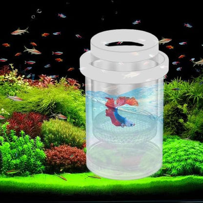 Fish Breeder Box - Clear Acrylic, Strong Suction Cups, V-Grate, Safe Fry Hatching Tank Guppy, Protects Fish, Betta Shrimp Isolation Space, Aquatic Separator Nursery | for Aquarium - color: White