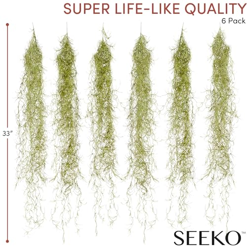 SEEKO Succulents Fake Spanish Moss 6 Pack, 33" – Premium Artificial & Faux Moss Decor