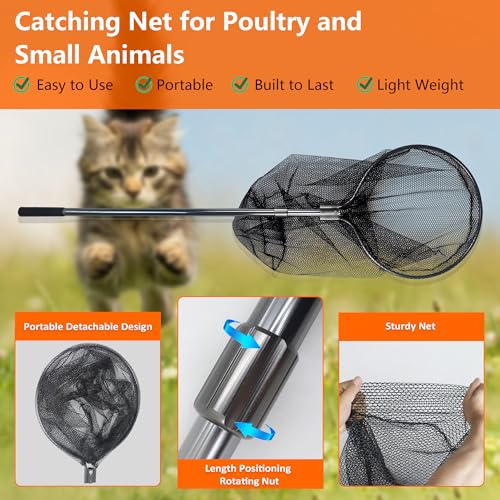Catcher Net Small Animal Control Net Poultry Catching Trap Tool for Chicken, Duck, Goose, Fish, Cat, Dog and Others(43"- 78" Handle with 24" Net Opening) (Advanced Grey - Large) - color: Advanced Grey - 24inch Net Opening(Large)