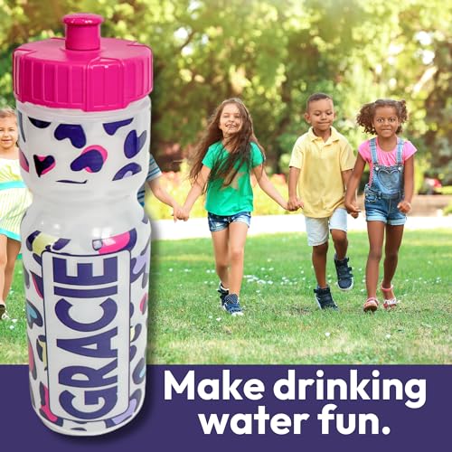 50 Strong | Personalized Kids Sports Water Bottle, 22 oz, Leopard Hearts - color: Hearts - Custom