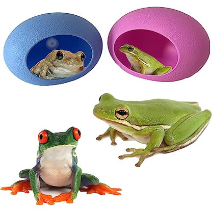 2Pcs Egg Shaped Frog Habitats with Suction Cups - Cute Frog Terrarium & Dish Holder, Ideal for Tree Frogs, Toads & Tadpoles