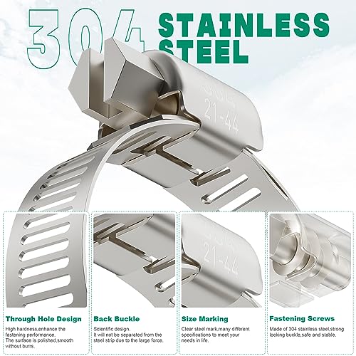 10PCS Hose Clamps Stainless Steel Adjustable 1-9/16"-2-1/2"(40-63mm) Worm Gear Hose Clamp, Heavy Duty Metal Small Hose Clamps for Automotive, Pipe, Radiator Plumbing, Fuel Line - size: 1-9/16"-2-1/2"(40-63mm)