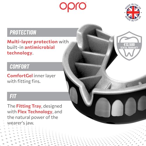 OPRO Silver Level Moldable Mouth Guard, Essential Fit, Black/Silver - color: Grillz - Black/Silver, size: Adult (Age 10+)