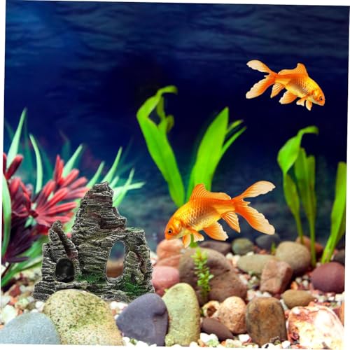 Resin Aquarium Stone Cave with Artificial Moss – Natural Rock Mountain Ornament for Fish Tank, Shrimp & Betta Hiding, Reptile Habitat Decoration, Small Landscape Terrain Accessory for Aquatic Decor