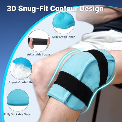 Comfytemp 3D Knee Ice Pack Wrap for Injury Reusable Gel Hot Cold Therapy - color: Blue3d, size: 3D Standard