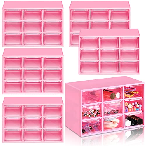 6 Pcs Mini Drawer Organizer Small Organizer with 9 Drawers Plastic Desktop Craft Storage Box for Office Home Room Jewelry Cosmetics Collection(Rose Red) - color: Rose Red