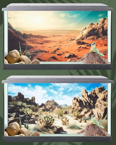 4 Pcs 24 x 11.8 Inch Reptile Habitat Background with Nano Glue Gobi Sun Cactus Stone and Green Tree Fern Stream Terrarium Background Polyester Durable Aquarium Accessories - color: Style1, size: 24 x 11.8 Inch