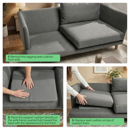GORILLA GRIP Ergonomic High Density Couch Cushion Support Foam, Quick Rebound Sofa Lifters for Sagging Cushions, Stays in Place with Grip Dots, Replacement Stuffing, 20x19x1.75 Inches, 1 Pack, Gray