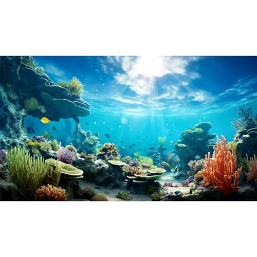 Ocean Floor Fish Tank Background Underwater Coral Reef Stone Aquarium Background Under Water Seaweed Reptile Tank Backgrounds Undersea Cave Sunlight Aquarium Fish Tank Backgrounds 48x24in - color: Blue_Purple, size: 48(W)x24(H)inches/ 120(W)*60cm(H)