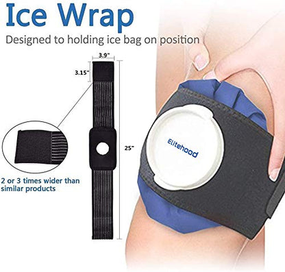 elitehood Reusable Ice Bags for Injuries, Refillable Ice Pack Hot Water Bag | Hot & Cold Therapy and Pain Relief with Elastic Breathable Support Wrap, 3 Sizes (6"/9"/11"), (for Hot Therapy is 50-60℃)