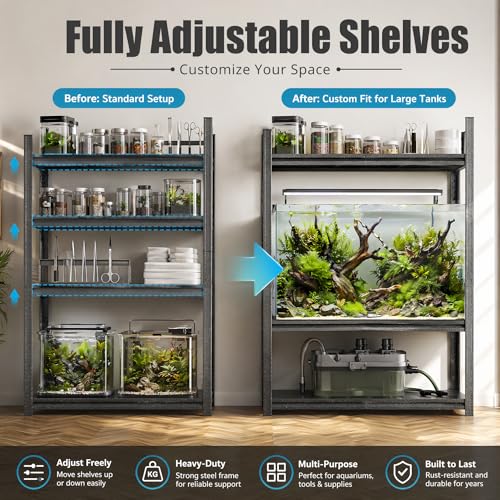 PRESTELION Aquarium Stand Fish Tank Stand 1200LBS Metal Shelving Adjustable Heavy Duty Storage Shelves Display Shelves Utility Shelf for Turtle Tank, Reptile Terrarium, 31.5" H×35.4" W×13.8" D, Black - size: 3-TIER 31.5"H×35.4"W×13.8"D