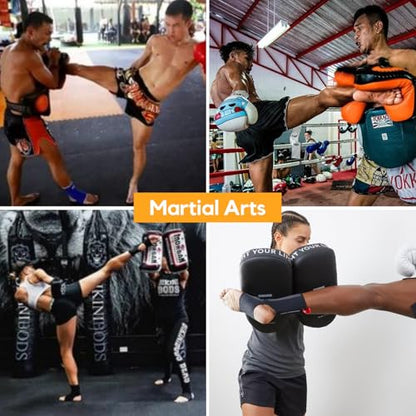 Martial Arts Kicking Shield Pad for Muay Thai, Taekwondo Football, Basketball, Hockey Training - Denser Foam, High-Density PU Leather Cover - color: White Shield