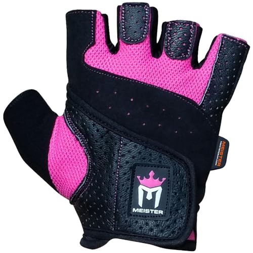 Meister Women's Fit Grip Weight Lifting Gloves w/Washable Amara Leather - color: Black / Pink, size: Medium