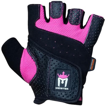 Meister Women's Fit Grip Weight Lifting Gloves w/Washable Amara Leather - color: Black / Pink, size: Medium