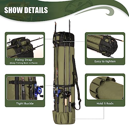Fishing Rod Bag Fishing Rod Case, Durable Folding 900D Oxford Fabric Portable Large Capacity Waterproof, Fishing Gifts for Men Boys
