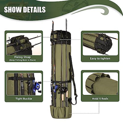 Fishing Rod Bag Fishing Rod Case, Durable Folding 900D Oxford Fabric Portable Large Capacity Waterproof, Fishing Gifts for Men Boys