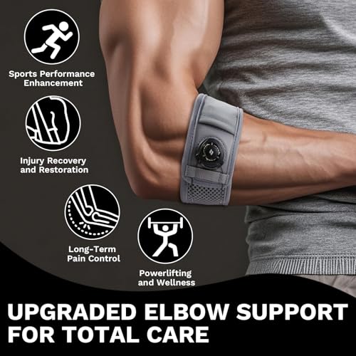 Tennis Elbow Brace for Men & Women, Elbow Brace for Tendonitis and Tennis Elbow and Golfer's Elbow, Adjustable Elbow Strap (Gray, S, 7.5"–9.5") - size: Small