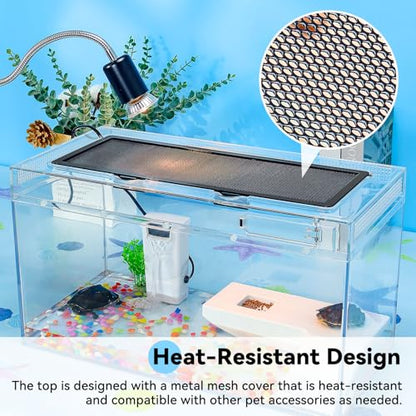 20x10.6x9.4'' Turtle Tank Kit - High-Definition Aquarium With Heating Lamp, Filter, Advanced Ventilation, High-Temperature Resistance, Complete Accessories for Habitat