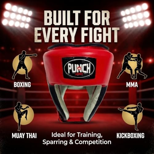 Punch Sports Boxing Headgear with Cheek Protection – Synthetic Leather Sparring Head Guard with Multi-Layer Foam Padding for MMA, Muay Thai & Kickboxing - size: X-Large