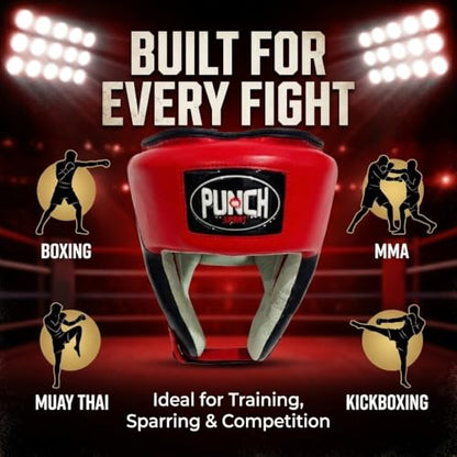Punch Sports Boxing Headgear with Cheek Protection – Synthetic Leather Sparring Head Guard with Multi-Layer Foam Padding for MMA, Muay Thai & Kickboxing - size: X-Large