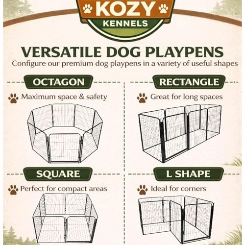 Indoor Dog Playpen - 32 inch, 8 Panels for Small and Puppy Size Dogs - Heavy Duty Metal Portable Pet Fence with Black Anti-Rust Coating - Play Pen w/Extra Wide Gate