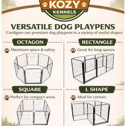 Indoor Dog Playpen - 32 inch, 8 Panels for Small and Puppy Size Dogs - Heavy Duty Metal Portable Pet Fence with Black Anti-Rust Coating - Play Pen w/Extra Wide Gate