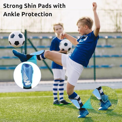 Shin Guards Soccer Youth Kids, Shin Guard Boys Girls Teenagers 2-18 Yrs Old | Soccer Shin Guards with Ankle Sleeves Protection - Football Shin Pads Equipment with Adjustable Strap - color: Blue, size: X-Small