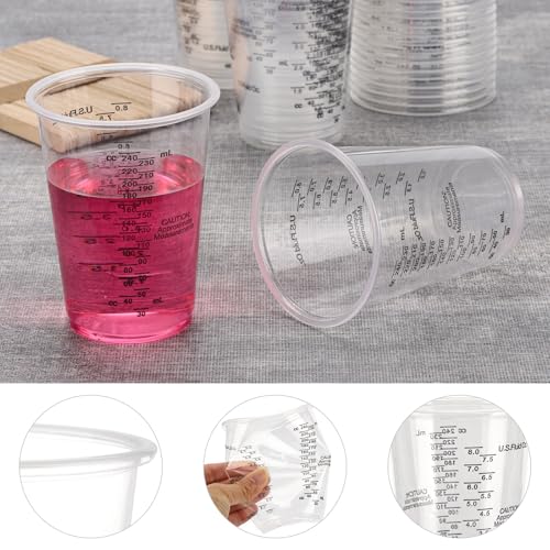 60 Pcs 8oz Epoxy Resin Mixing Cups, Disposable Clear Plastic Measuring Cups with 60 Pcs Wooden Stirring Sticks for Mixing Paint, Pigments, Resins