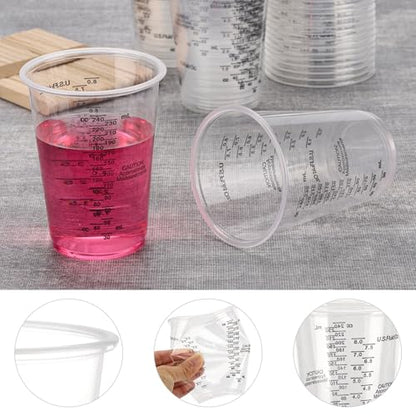 60 Pcs 8oz Epoxy Resin Mixing Cups, Disposable Clear Plastic Measuring Cups with 60 Pcs Wooden Stirring Sticks for Mixing Paint, Pigments, Resins