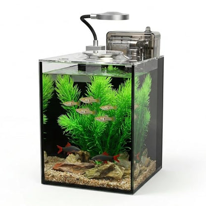 1.2 Gallon Small Aquarium Set Glass Fish Tank,Desktop Small Aquarium Kit for Beginners and Children to Keep Betta Fish, Goldfish, Shrimp, and Aquatic Plants (Black, 1.2 Gallon (Complete Kit)) - size: 1.2 Gallon (Complete Kit)