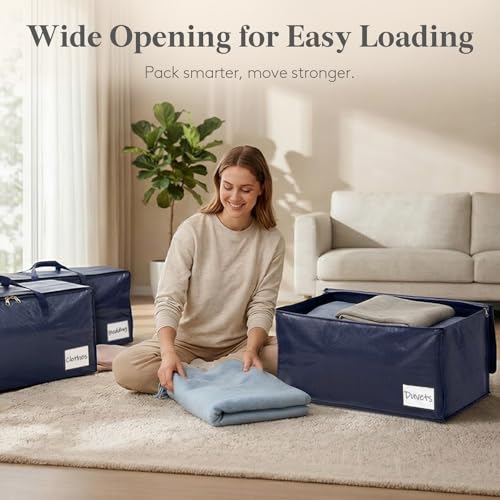 Lifewit 4 Pack Large Moving Bags with Lids, Clothes Storage Bags with Strong Zipper & Reinforced Handles, Heavy Duty Packing Cubes for Moving Supplies, Clothes, Blankets (Dark Blue)