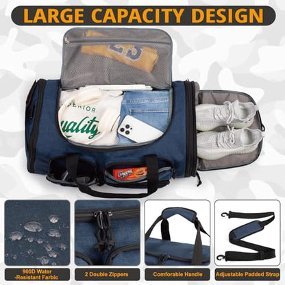 Expandable Gym Bag for Men,Tactical Large 3-in-1 Travel Duffle Backpack Bag - color: Blue