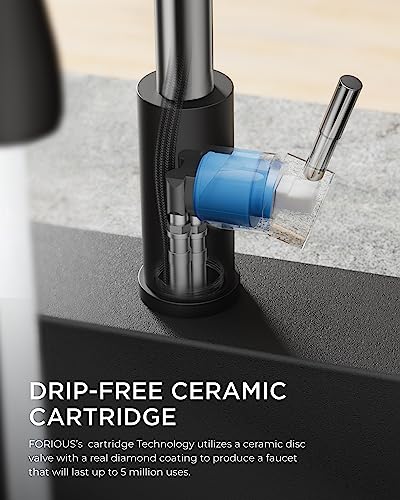 FORIOUS Kitchen Faucets with Pull Down Sprayer, High Arc Single Handle Classic Stainless Steel Sink Faucet 1 or 3 Hole, Suitable for Farmhouse Camper Laundry Rv Bar, Black Chrome - color: Black&Chrome, style: Classic