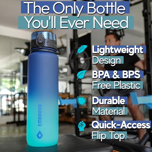 Embrava Sports Water Bottle (32oz, Aqua Fusion) Fast Flow Flip Top Lid - color: Aqua Fusion, size: 32 Ounces