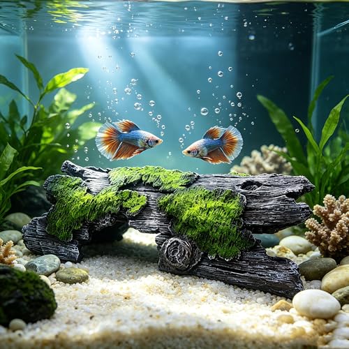 Teaeeno Faux Log Fish Cave, Predator Control and Decorative Shelter for Koi and Fish, Ponds, Aquariums, Aquarium Décor Ornaments (Green)