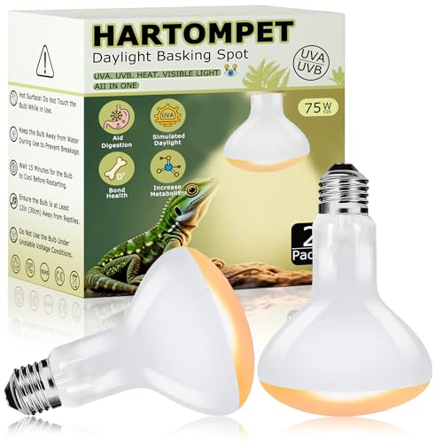 75W Reptile Heat Lamp Bulbs, 2.5 Inch UVA Amphibian Basking Spot Light for Bearded Dragon, Lizard, Tortoise & Chicks – Simulated Sunlight, Daylight Bulb for Aquariums and Tanks | 2 Pack