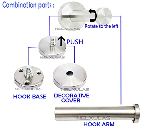 Brushed Stainless Steel Bath Towel Hooks Single Super Heavy Duty Wall Mount Hook, Coat Hook (6", 4 PCS) - size: 6" , 4 PCS