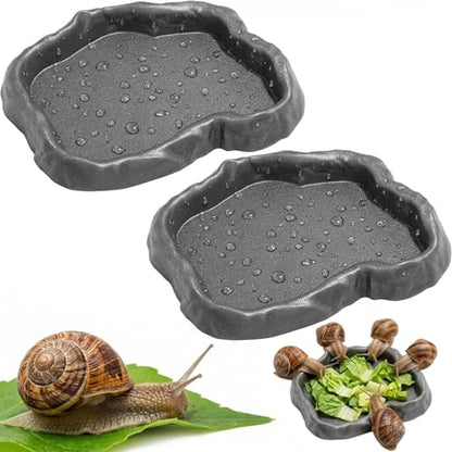2 Pack Snail Food and Water Bowl, Pet Snail Feeder, Small Reptile Food Dish Bowl Calcium Dish for Land Snails Mini Lizard Gecko Bearded Dragon Chameleon and Hermit Crab (Cement Gray)