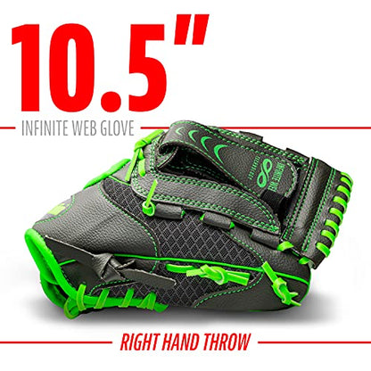 Franklin Sports Youth Teeball Gloves - Shok Sorb Kids Baseball + Teeball Mitt - Boys + Girls Fielder Gloves - 10.5" Inch - color: Graphite/Lime