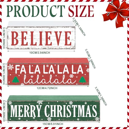 4 Pieces Merry Christmas Wooden Table Decorations Xmas Wood Gift Boxes Decor Rustic Christmas Tiered Tray Decor Xmas Believe Tabletop Centerpieces for Home Desk Room Kitchen Shelf - style: Gift