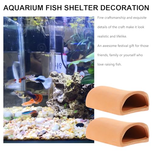 Amosfun Aquarium Tank Decoration Pottery Fish Hiding Shelter Breeding Cave for Shrimp Goldfish 2 x 4.7 x 1.6 Inch, 2 Pack