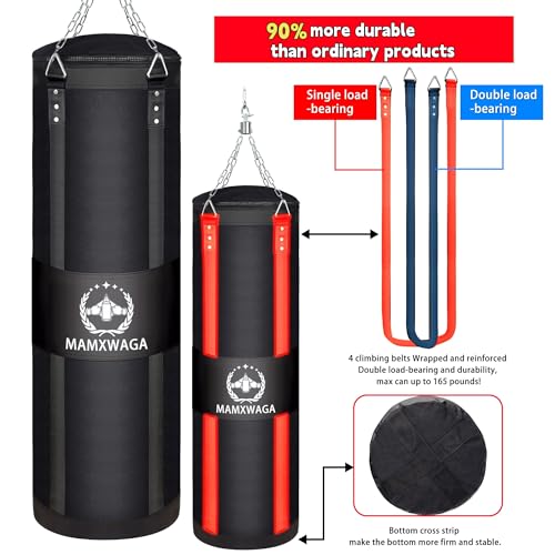 4FT Canvas Punching Bags for Adults, Hanging Heavy Boxing Bag for Kickboxing Karate Taekwondo Muay Thai Training, Max Load-Bearing 180 Lbs (Unfilled) - color: 4FT Black