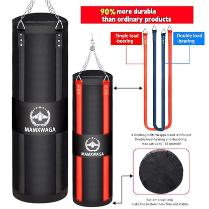 4FT Canvas Punching Bags for Adults, Hanging Heavy Boxing Bag for Kickboxing Karate Taekwondo Muay Thai Training, Max Load-Bearing 180 Lbs (Unfilled) - color: 4FT Black