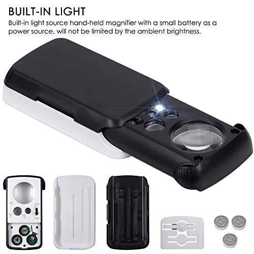 Jewelry Loupe Magnifier with UV LED Light, AFUNTA 30X 60X 90X Slide Out Pocket Magnifying Glass for Jewelry Diamonds Gems Coins Stamps Rocks Watches Hobbies Antiques Models Photos -Black