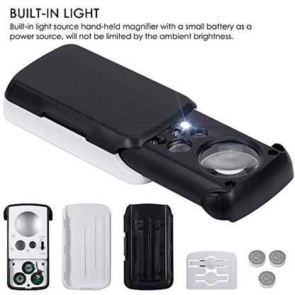 Jewelry Loupe Magnifier with UV LED Light, AFUNTA 30X 60X 90X Slide Out Pocket Magnifying Glass for Jewelry Diamonds Gems Coins Stamps Rocks Watches Hobbies Antiques Models Photos -Black