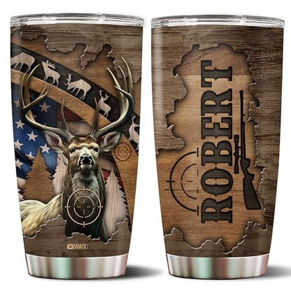 Personalized Hunting Gifts for Men 20oz Stainless Steel Insulated Coffee Cup Mug Travel Water Bottle Tumbler with Lid Gift for Husband Son Dad Christmas Birthday Father's Day Valentine - color: HUNTING