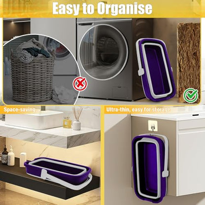 Collapsible Mop Bucket for Cleaning with Handle, Silicone Square Wash Bucket for Windows Cleaning Car Washing,Cleaning Supplies Organizer Plastic Water Bucket - color: Purple